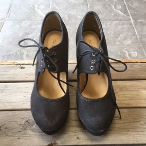 Black Mary Jane wedges